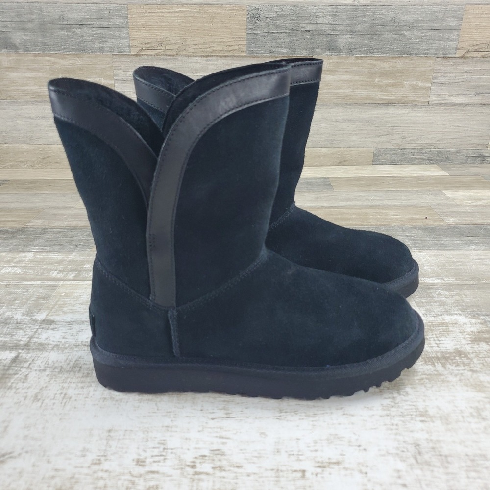 UGG Classic Short Lunara Womens Boots Sz 7 Black Wrapped Leather Winter Pull On
